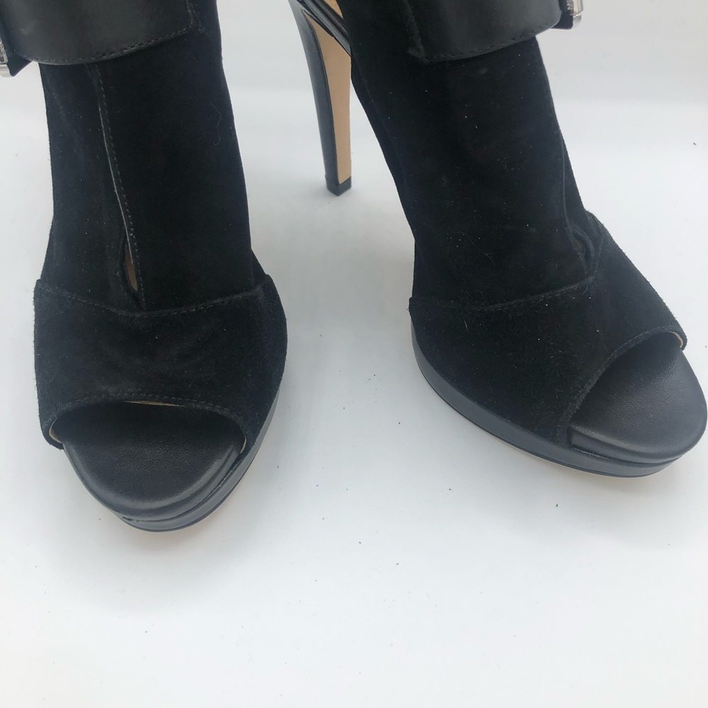 Michael Michael Kors Size 7 Black Leather Suede Isabella Open Toe Booties - Picture 4 of 8